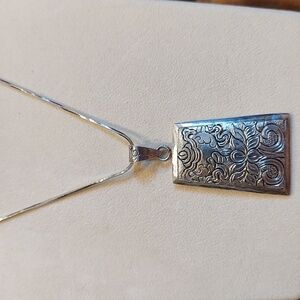 Vintage Tibetan Style Lotus Sterling Pendant on 17 1/4 Inch Snake Chain